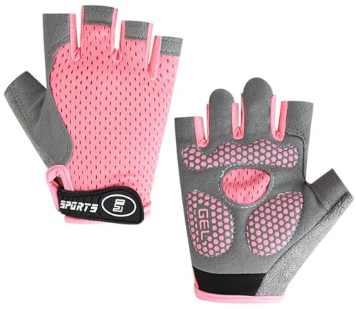 FooYee Guanti Sportivi per Bambini, Guanti da Ciclismo a Mezze Dita, Protezione Antiscivolo Sul Palmo, Seta di Ghiaccio, Rete Elastica, Adatti per Ciclismo, Pattinaggio a Rotelle e Altri Sport (Rosa)