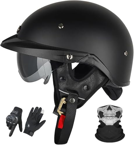 Casco Da Motocicletta Per Uomo E Donna, Certificato ECE, Con Mezza Calotta, Stile Tedesco, Vintage, Con Visiera, Per Adulti, Uomo/Donna 1,M/(57~58cm)