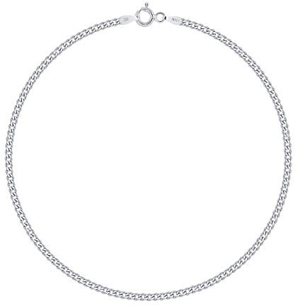 PLANETYS - Flache Panzerkette Knöchelkette Fußkettchen 925 Sterling Silber rhodiniert 2 mm Breite Längen: 23 cm