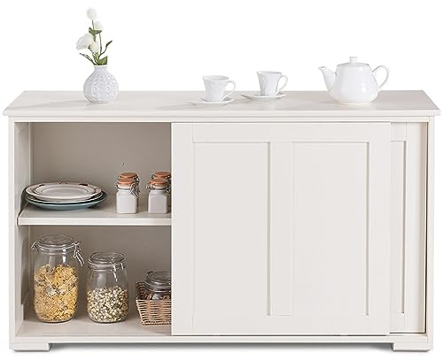 COSTWAY Armadietto da Cucina Mobiletto per Cucina Composto da 2 Porte Scorrevoli Dimensioni: 106,5 x 33 x 60 cm (Crema)