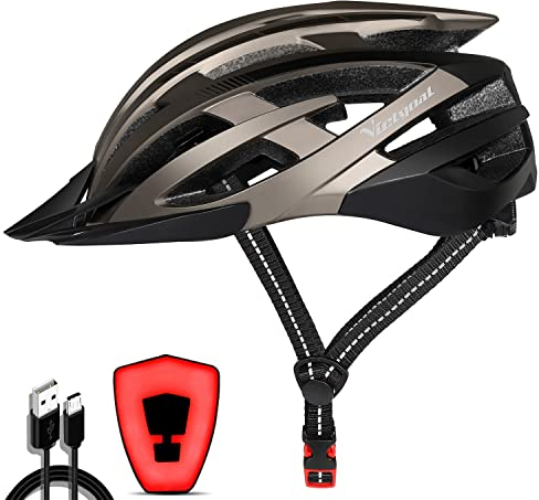VICTGOAL Fahrradhelm mit Sicherheit LED Rear Light Mountain Bike Helm für Herren Damen Fahrradhelm mit Abnehmbares Visier Road Cycling Helm (Ti Schwarz)