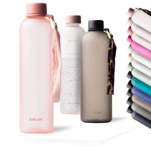 MAMEIDO Botella agua con marcas de tiempo 1 l (Flamingo)