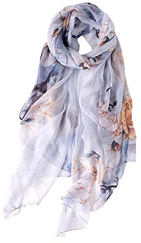 Silk Scarf for Women UK, 100% Mulberry Silk, Lightweight Floral Satin