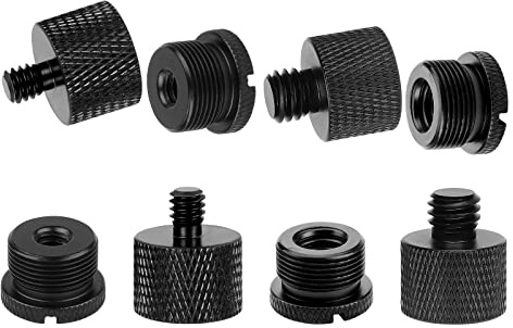 SAVITA 8 st Mikrofonstativ Adapter, 3/8 Hona till 5/8 Hane och 3/8 Hane till 5/8 Hona, 5/8 Hona till 1/4 Hane och 5/8 Hana till 1/4 Hona Mikrofonstativadapter (Svart)