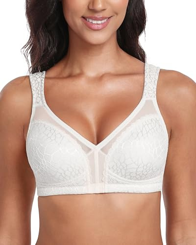 Lemorosy Full Coverage Non Padded Wireless Minimizer Bra Women's Plus Size Underwear Comfort and Double Support for Large Bust(White,38DD)