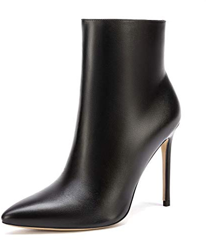Castamere Femme Fermeture Eclair Bottines Aiguille Haute Talon 10CM PU Noir Bottes EU 36