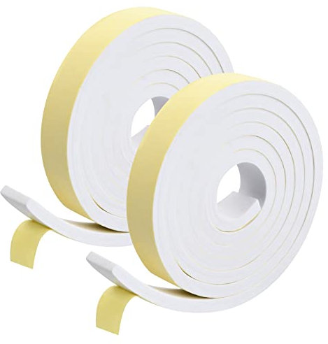 Nastro sigillante autoadesivo in gommapiuma bianco, 2 rotoli Autoadesivo in Schiuma Guarnizione in Gomma Per finestre, bagno, doccia, anti-rumore e collisione.
