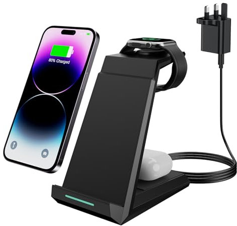 Wireless Charger 3 in 1 - ADADPU 15W Fast Charging Station for Apple Watch Series 10/9/8/7/6/SE/5/4/3/2 Charger Stand for Multiple Devices iPhone 17/16/15/14/13/12/11 Pro Max/XS/XR/X/8 Airpods Pro