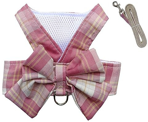 Oyccen Kleine Hunde Fliege Geschirr und Leine Set Gitter Hundegeschirr Brustgeschirr Prinzessin Kleidung für Welpen Katze