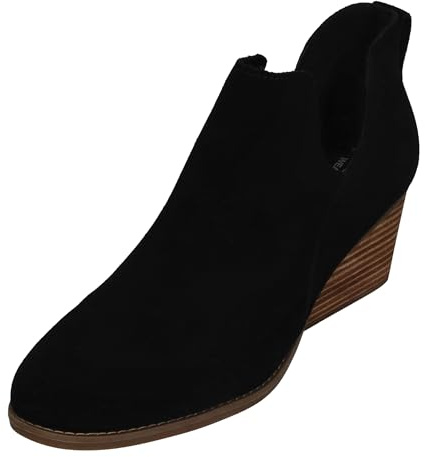 TOMS Damen Gwen Stiefelette, Schwarze Velourslederoptik, 38 EU