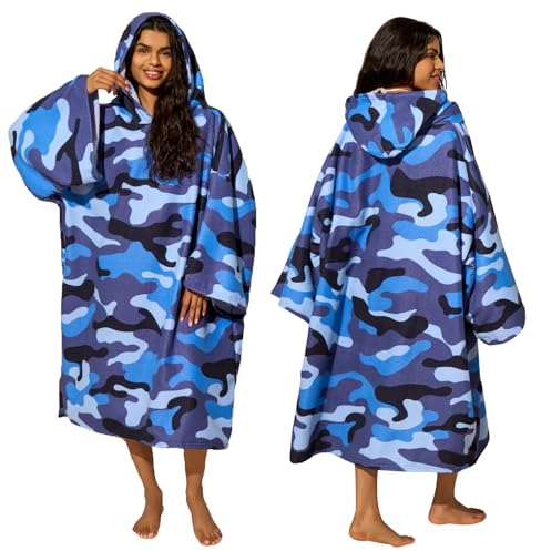 Brentfords Camo Hooded Towel for Adults Men Women, Quick Dry Beach Towels Changing Robe Large Bath Swim Surf Beach Absorbent Soft Microfibre Swim Towel, Navy Blue