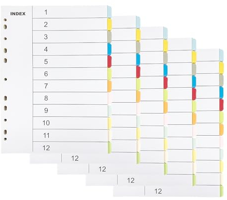 Ordner Register, 5 Stück A4 Trennblätter Register für A4 Trennblätter für Ordner Farbiges Mylar für Aktenordner poröse Mehrzweck-Indexteiler 12 Löcher