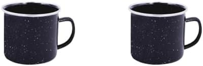 Milestone Camping Enamel Travel Mug/Ideal for Camping, Hiking, Fishing, Travels & More/Black Colour Mug (Pack of 2)