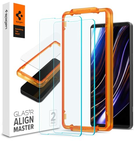 Spigen AlignMaster Skärmskydd kompatibel med Sony Xperia 1 VIII, Xperia 1 VII, Xperia 1 VI, 2 Stycken, met sjabloon voor installatie, kristallklart, 9H härdat Glas | Ram ingår, 9H-hårdhet, kristallklar klarhet, anti-spår, taktil känslighet, kompatibla skal, skärmskydd