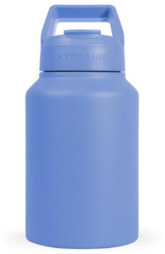 HydroJug Sport - Stainless Steel Tumbler with Straw, Vacuum Insulated, 64oz Leakproof Water Bottle, Ergonomic Design, Reusable, Dishwasher Safe, Rubber Base, Durable for Gym or Outdoors, Light Blue