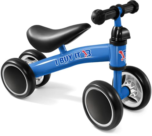 I BUY IT Kinder Laufrad ab 1 Jahr, Baby Lauflernrad Ohne Pedale für 10–24 Monate, Balance Bike Erstes Fahrrad mit 4 Räder Verstellbarer Lenker, Laufräder mit fur Kleinkind Jungen Mädchen- Blau