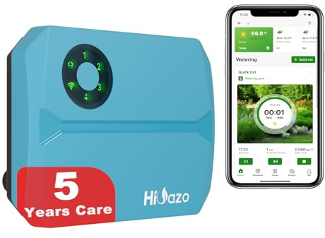 Smart WiFi Sprinkler Controller, Irrigation Controller, Easy-to-Use App Enabled, 4 Zones + 16 Plans, Save Water, Rain, Freeze and Wind, 10 Minutes Setup (Light Blue)
