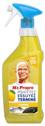 Mr. Propre Spray Dégraissant et Nettoyant Cuisine Multi-Usages, Grand Format (500ml x10), Parfum Citron, Élimine la Graisse Sans Résidus Dangereux, Sans Traces, Convient aux Surfaces Alimentaires