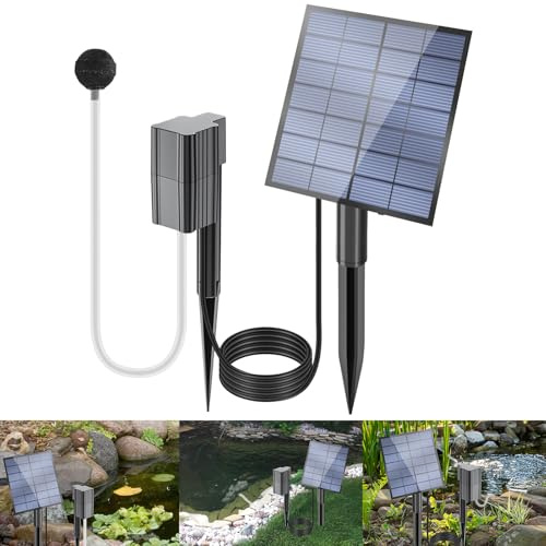 BAODBF Solar Teichbeliator mit Luftschlauch und Blasenstein 7 V/2,5 W Aquarium Sauerstoff Luftpumpe Luftpumpe Solar angetrieben