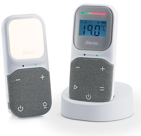 Alecto DBX140 - Modernes Full Eco Audio Babyphone mit klarer DECT-Klangqualität, Display, Nachtlicht und Akku - Weiß/Grau