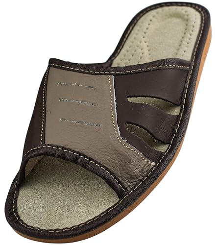 APREGGIO Chaussons Hommes Pantoufle Chausson Homme Cuir Mules Pantoufles Semelle Solide - 40/46 EU