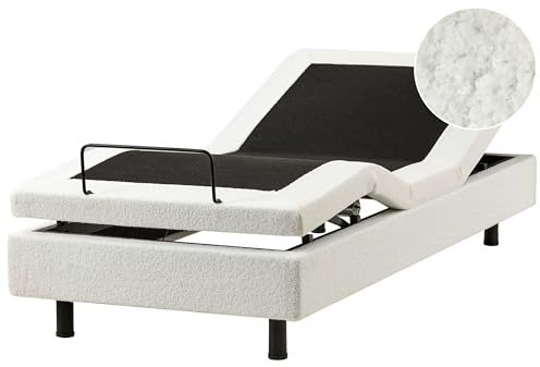 Enkelsäng Modern 90 x 200 cm Elektriskt Ställbar utan Huvudgavel Fjärrkontroll Bouclé Off-White Duke