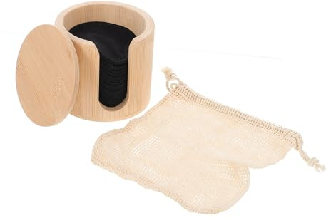 Gogogmee Disques Démaquillants Réutilisables Absorbants et Respirants Lot de 16 en Fibre de Bambou Noirs Paquet en Filet et Boîte en Bambou pour Nettoyage Visage