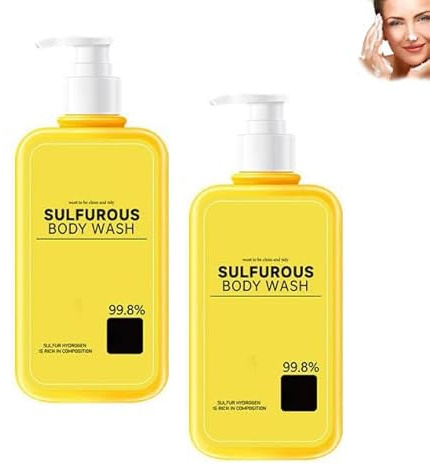 Gel Douche Au Soufre, Savon Liquide Visage Multi-Actions Au Soufre, Pour Le Visage, Le Corps Et Les Cheveux, Hydrate Et RéGule La Production De Sébum, Mousse Dense Pour Un Nettoyage Des Pores