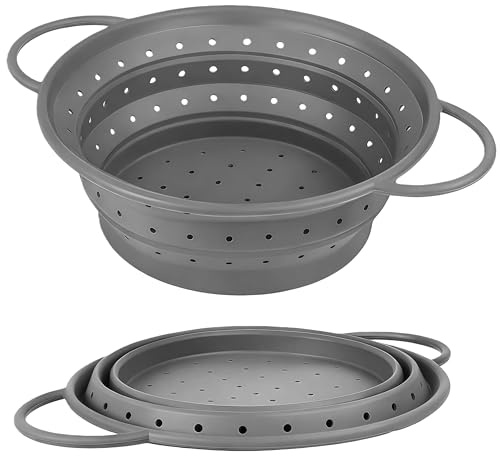 Marsred vergrößer faltbar Nudelsieb, Silikon Sieb mit Griffen, Strainer Haarsieb Küche Spülmaschinenfest, Feinsieb für Nudel, Pasta, Gemüse, Obst, Küchensieb für Küche und Camping, Grau