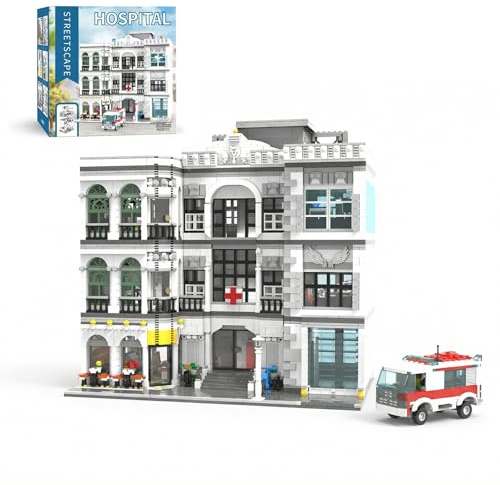 MikaBrical Klemmbausteine City Krankenhaus Modular Building mit 17 Figuren - 4953 Teile Modern Hospital Architektur Modell für Erwachsene