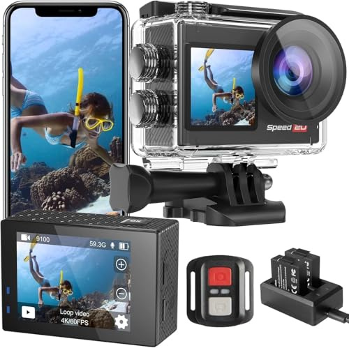 Hiicam Speed 20 Action Cam 4K60FPS 40MP WiFi fotocamera subacquea 40M impermeabile Ultra HD Touch Screen Actioncam 170° ultra grandangolare stabilizzazione gelato, zoom 5x (SPEED-1, BALCK)