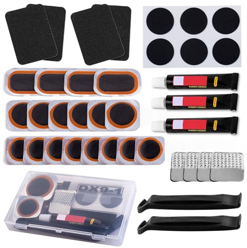 KOAREL Puncture Repair Kit, Puncture Repair Kit Bike Tyre with 18PCS Vulcanizing Patches,Glueless Patchs,Metal Rasp,Lever,Sandpaper for Cycling, Motorcycle, BMX, ATVs