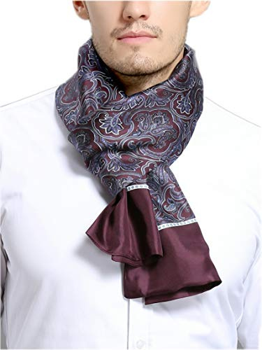Prettystern Lunga Sciarpa Uomo Classica elegante foulard ascota a 2 Strati in Seta Festiva Vino Rosso Viola Paisley M10