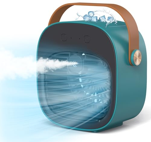 Portable Air Conditioner -5200mAh Rechargeable Personal Air Cooler, Green Mini Air Conditioner with 3 Speeds, Quiet Desk Cooling Fan for Home, Bedroom, Travel, Office, Outdoor, Indoor
