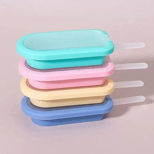 Stampi per Ghiaccioli, Stampo Per Gelato Impilabile, Stampo Ghiaccioli per Bambini, Formine Gelato in Silicone senza BPA, Quattro Pezzi, Multicolore, 6.5 x 15.5 x 2.6cm