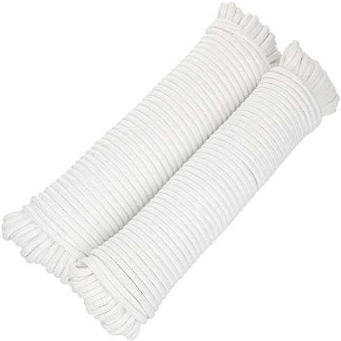 COM-FOUR® 2X Cuerda Multiusos 25m - cordón de sujeción versátil - tendedero y más - línea Trenzada para Bricolaje (50 Metros - Blanco)
