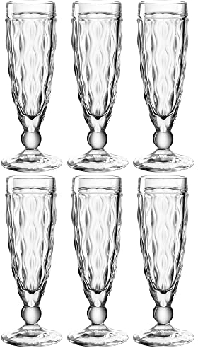 Leonardo Brindisi Sekt-Gläser 6er Set, spülmaschinenfeste Prosecco-Kelche, Champagner-Glas mit Stiel, Facettenschliff-Kelchgläser, 140 ml, 021595