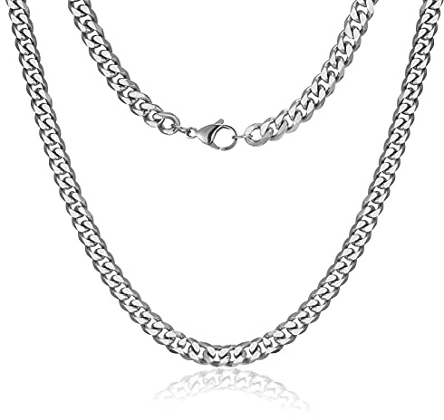 HSWYFCJY Män kedjor halsband 9 mm kubansk kedja herr silver pansarkedja halsband robust kubansk länkkedja halsband rostfritt stål, 45 cm