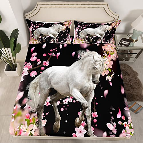 Set di biancheria da letto con cavallo bianco palomino per ragazzi e ragazze, stile animali selvatici, 2 pezzi, misura singolo