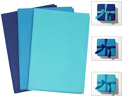 ZYOOO 15 Blatt 70cm x 50cm Seidenpapier Blau,Transparentpapier Bunt,Bastelpapier zum Kreieren von Pompoms,Papierblumen,Tischdeko,Dass in Geschenktüten Gestopft Wird