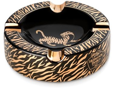 Los Hermanos Diablo Cigar Ashtray Luxury Ceramic 4 Slot Cigar Holder for Indoor and Outdoor Patio Smoking Large Premium Ashtray (Tiger)