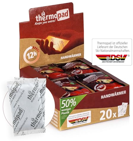 THERMOPAD Handwärmer – DAS ORIGINAL: 20 Paar Wärmepads für 12 Stunden Wärme I 50% weniger Plastik I Sofort einsatzbereite Taschenwärmer I Heatpad – ideal für Outdoor I Wärmekissen für Handschuhe