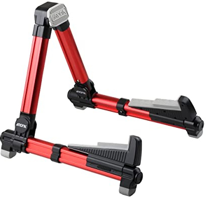 MEELAND Foldable Guitar Stand, Universal A-Frame Guitar Stand, Adjustable and Portable Guitar Rest for Acoustic Guitars,Electric Guitars, Bass and Ukulele Ideal for Stage and Home/Red