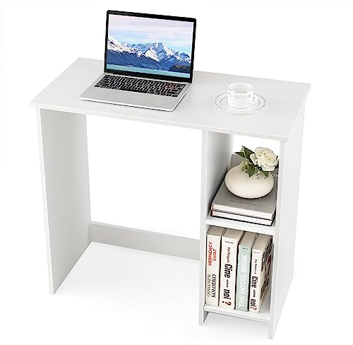 COSTWAY Scrivania per Computer in Legno con 2 Ripiani per Ambienti Piccoli, Scrivania Moderna e Salvaspazio da Casa e Ufficio, 80 x 40 x 74 cm (Bianco)