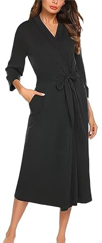 SJTJSPX Womens Dressing Gown Pyjamas for Women Long Robes Nightwear Sleepwear Bathrobe Cotton Knit Lightweight Soft Kimono Robes Casual with Pockets Loungewear Bath Wrap V-Neck Ladies Sleepwear