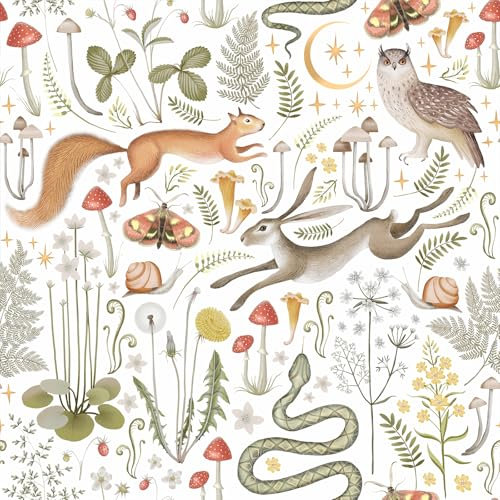 VEELIKE Tapete für die Wand, Dschungel, weiß, tropischer Pilz, tropische Fototapete, dekorativ, für Schlafzimmer, Badezimmer, 44,5 x 300 cm, Tropische Tapete, Kaninchen, Schlange, Wandverkleidung für