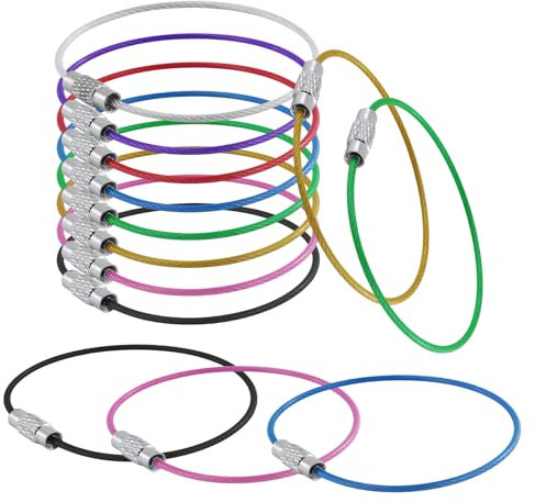 EASYKEENECOM portachiavo con corda metallica, 63 pezzi, anello grande, in acciaio inox, rivestito nylon, colorato per etichette bagagli, torce, guardiano ID Tag, nero