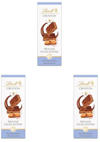 Lindt - Tablette Praliné Feuillantine CREATION - Chocolat au Lait, 110g (Lot de 3)