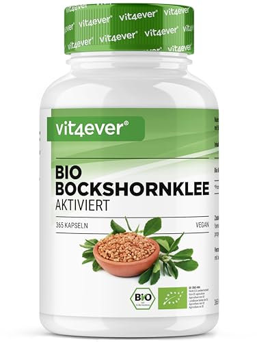 Bio Bockshornklee Aktiviert - 365 Kapseln - Hochdosiert mit 2600mg je Tagesdosis (650mg je Kapsel) - Fenugreek bio zertifiziert - Vegan