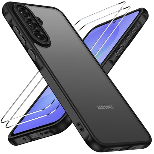ivoler Funda Mate Negro para Samsung Galaxy A36 5G con 2 Piezas Cristal Templado, [Protección Lente Cámara] [Protección Militar] Carcasa Protectora Antigolpes Trasera Translúcida Antihuellas Case